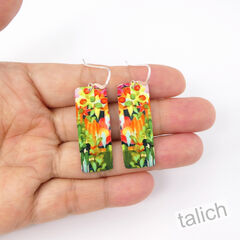 Artista Earrings - 'Mellow Meadow' Multicolor Floral Art Rectangle - product images 4 of 4