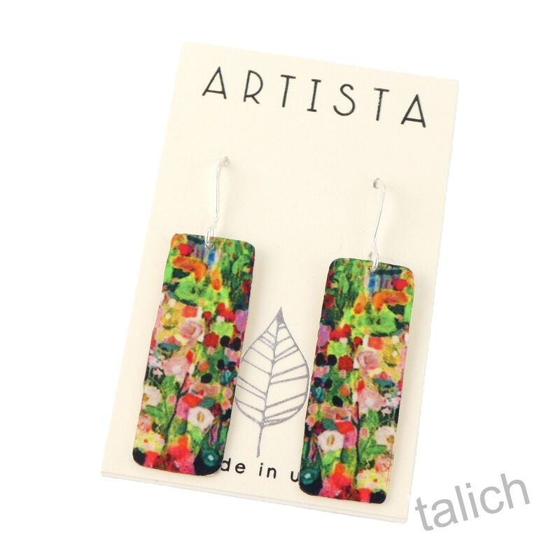 Artista Earrings - 'Clarissa' Multicolor Floral Art Rectangle - product image 