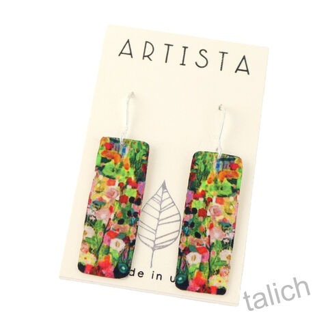 Artista,Earrings,-,'Clarissa',Multicolor,Floral,Art,Rectangle,Artista Earrings, Lightweight earrings, colorful earrings, 'Clarissa' Multicolor Floral Art Rectangle