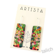 Artista Earrings - 'Clarissa' Multicolor Floral Art Rectangle - product images 1 of 4