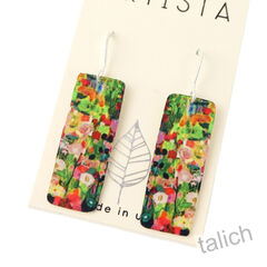 Artista Earrings - 'Clarissa' Multicolor Floral Art Rectangle - product images 2 of 4