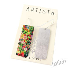 Artista Earrings - 'Clarissa' Multicolor Floral Art Rectangle - product images 3 of 4
