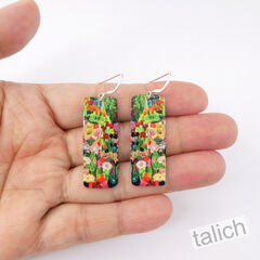 Artista Earrings - 'Clarissa' Multicolor Floral Art Rectangle - product images 4 of 4
