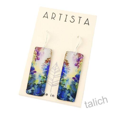 Artista,Earrings,-,'Purple,Rain',Multicolor,Floral,Art,Rectangle,Artista Earrings, Lightweight earrings, colorful earrings, 'Purple Rain' Multicolor Floral Art Rectangle
