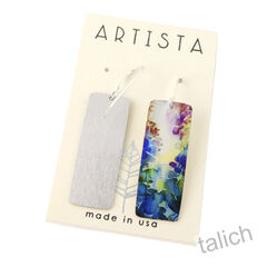 Artista Earrings - 'Purple Rain' Multicolor Floral Art Rectangle - product images 3 of 4