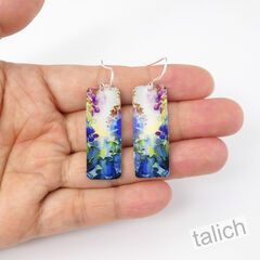 Artista Earrings - 'Purple Rain' Multicolor Floral Art Rectangle - product images 4 of 4