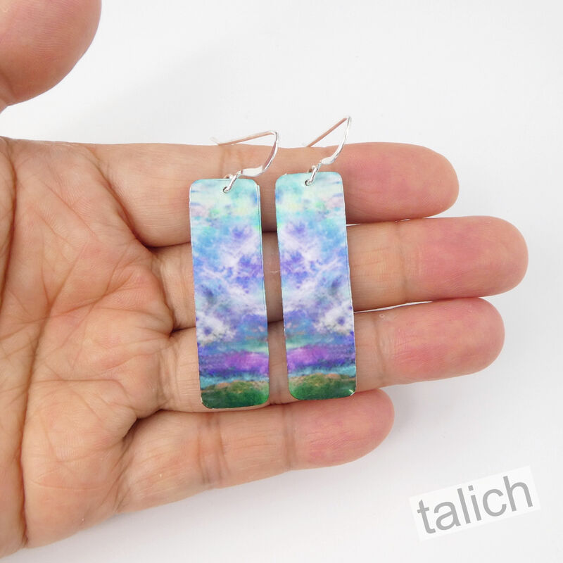 Artista Earrings - 'Escape' Multicolor Landscape Abstract Art Rectangle - product image 