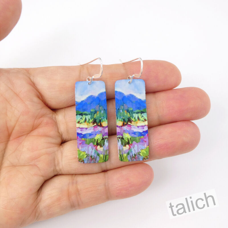 Artista Earrings - 'Mellow Vista' Nature Landscape Art Print Rectangle - product image 