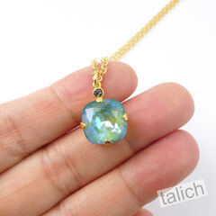 Catherine Popesco Round Crystal Pendant Necklace in Silky Sage - product images 4 of 6