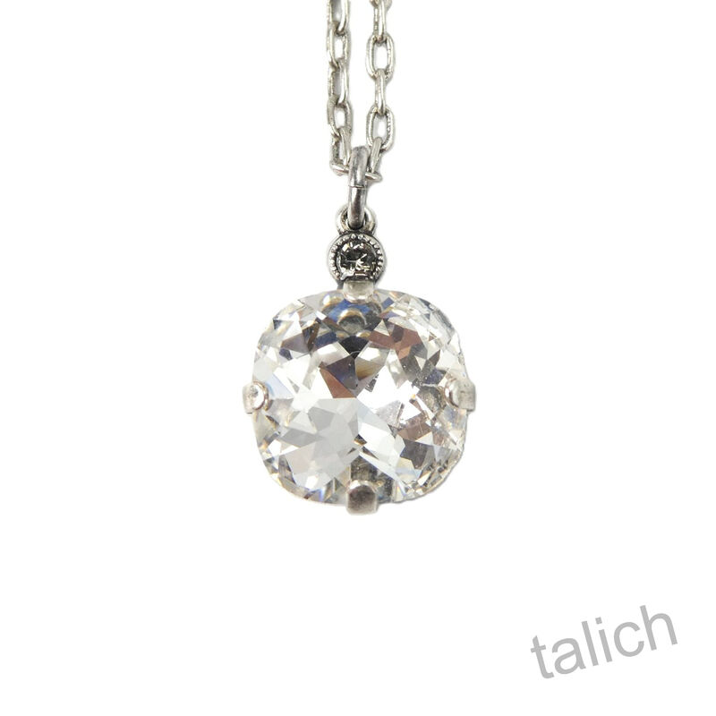 Catherine Popesco Antique Silver Plated Round Crystal Pendant Necklace in Clear - product image 