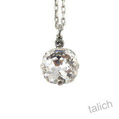 Catherine Popesco Antique Silver Plated Round Crystal Pendant Necklace in Clear - product images 1 of 6