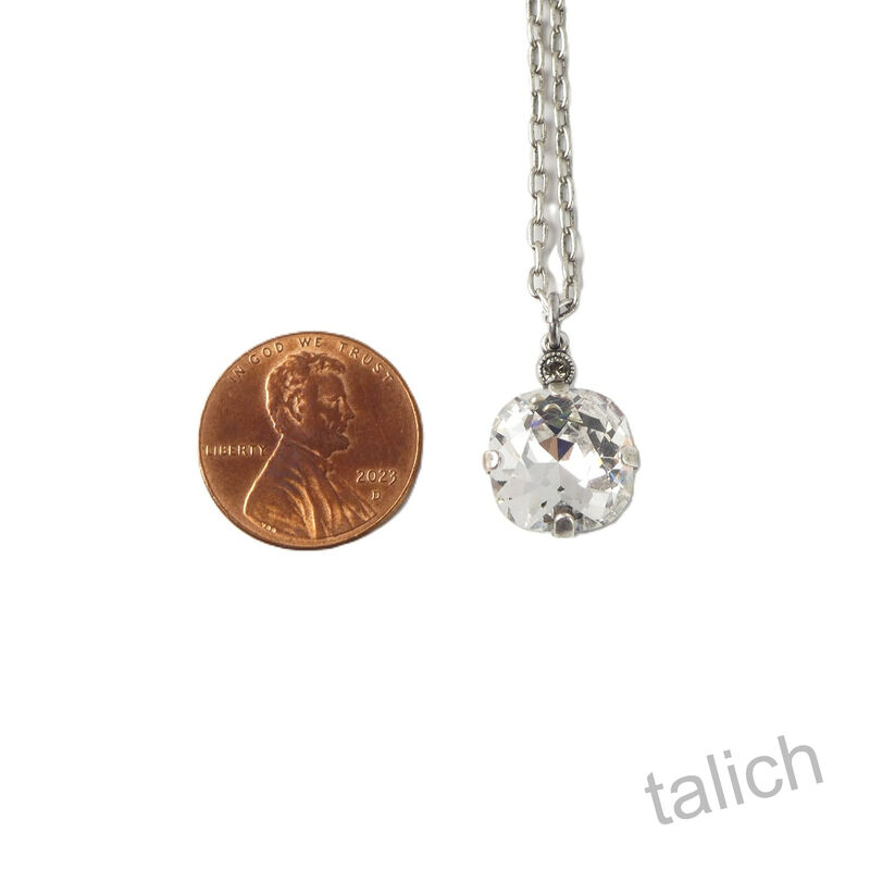 Catherine Popesco Antique Silver Plated Round Crystal Pendant Necklace in Clear - product image 