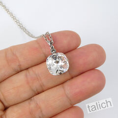 Catherine Popesco Antique Silver Plated Round Crystal Pendant Necklace in Clear - product images 4 of 6