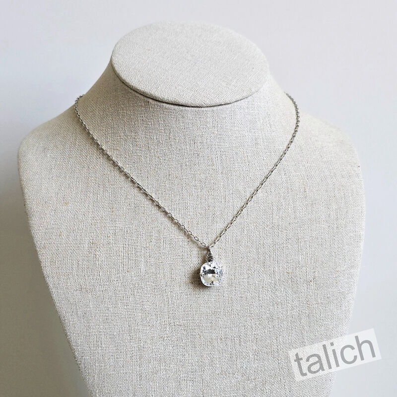 Catherine Popesco Antique Silver Plated Round Crystal Pendant Necklace in Clear - product image 