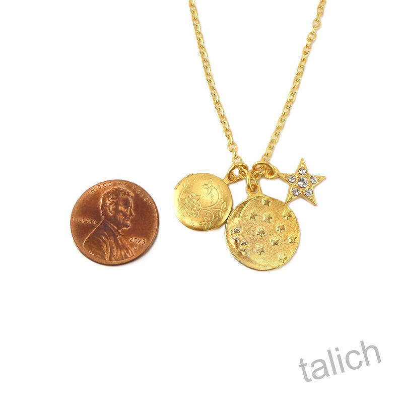 Catherine Popesco Moon and Star Floral Locket Triple Charms Necklace  - product image 