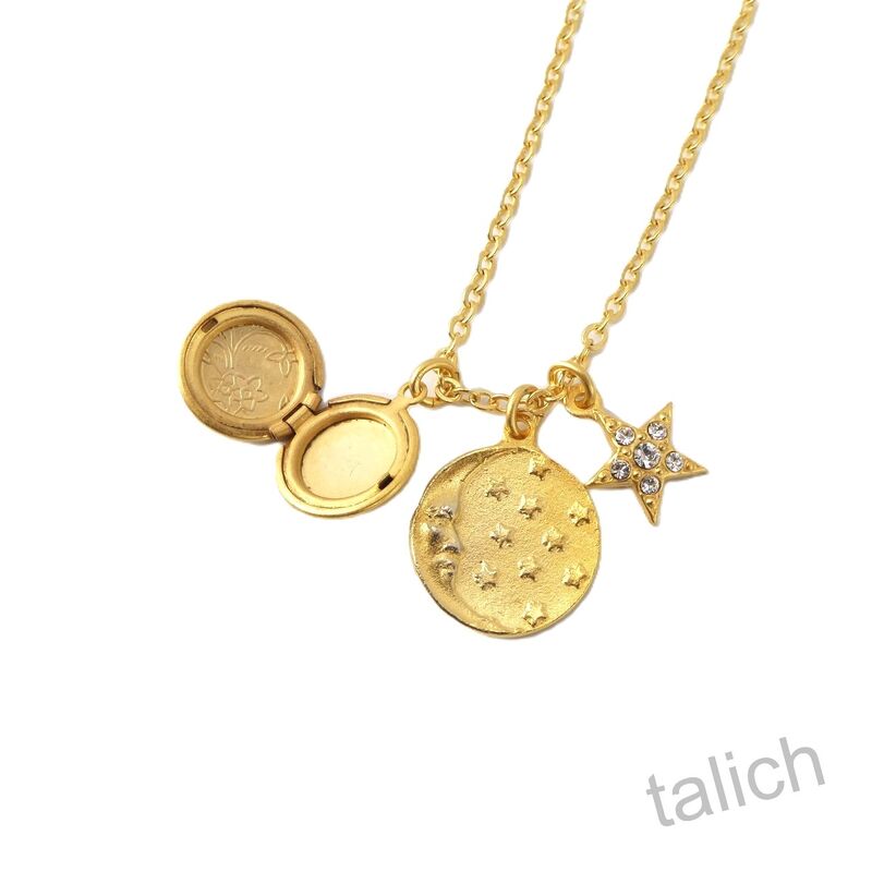 Catherine Popesco Moon and Star Floral Locket Triple Charms Necklace  - product image 