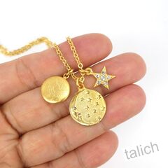 Catherine Popesco Moon and Star Floral Locket Triple Charms Necklace  - product images 5 of 7