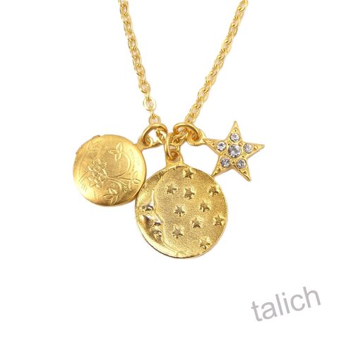 Catherine,Popesco,Moon,and,Star,Floral,Locket,Triple,Charms,Necklace,Catherine Popesco Necklace, La Vie Parisienne Necklace, Catherine Popesco Jewelry, Catherine Popesco Paris