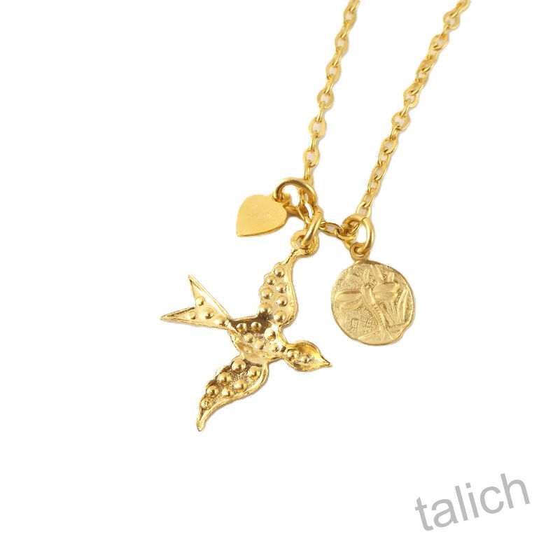 Catherine Popesco Swallow Dragonfly Heart Triple Charms Necklace - product image 