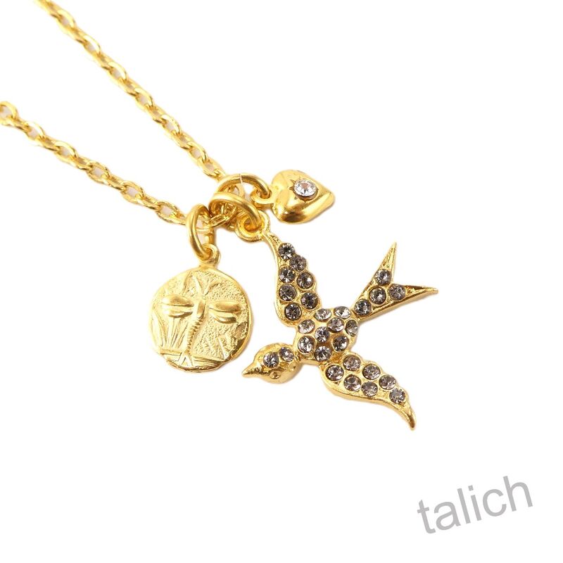 Catherine Popesco Swallow Dragonfly Heart Triple Charms Necklace - product image 