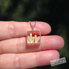 Two Cactus in Square Frame Petite Pendant Necklace - product images 1 of 8