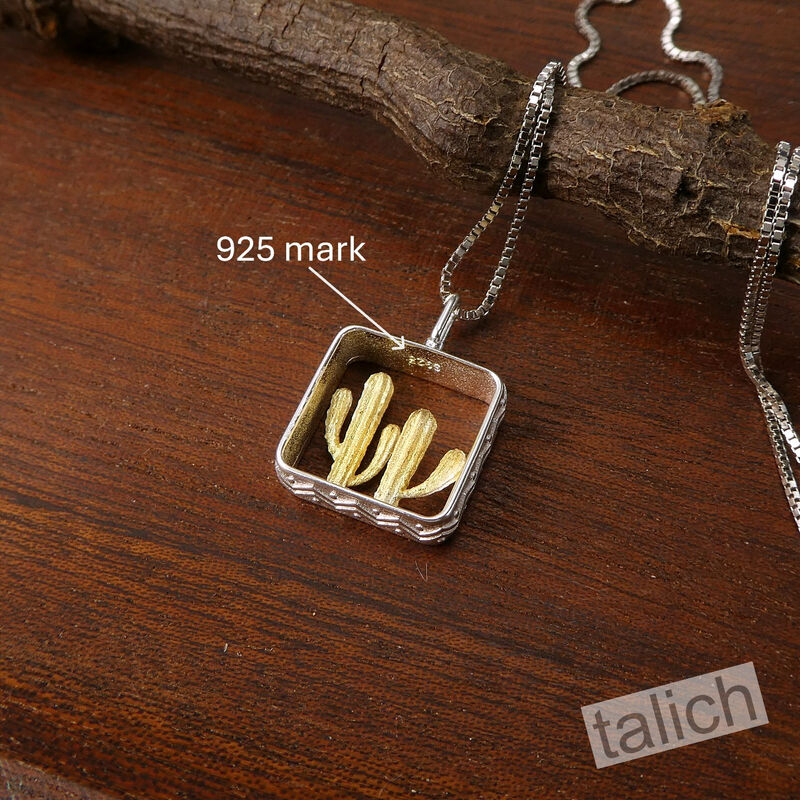 Two Cactus in Square Frame Petite Pendant Necklace - product image 