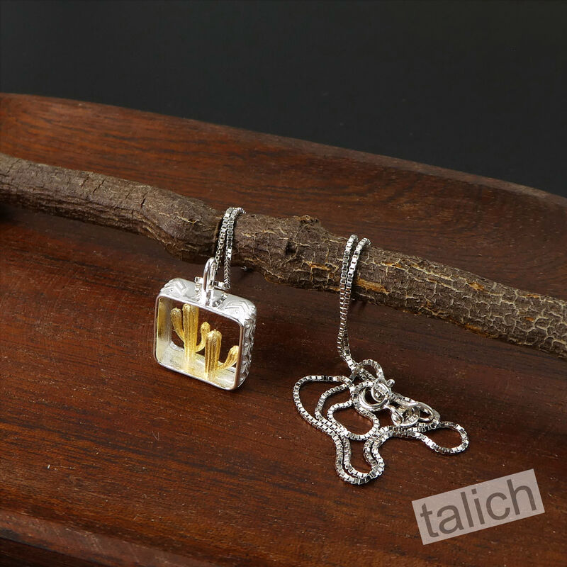 Two Cactus in Square Frame Petite Pendant Necklace - product image 
