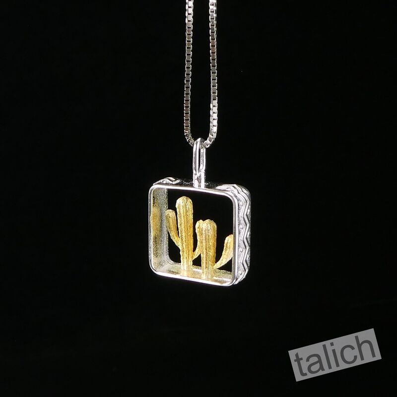 Two Cactus in Square Frame Petite Pendant Necklace - product image 