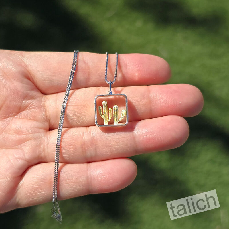 Two Cactus in Square Frame Petite Pendant Necklace - product image 