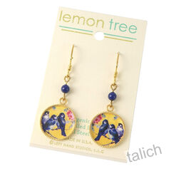 Lemon Tree - Blue Birds with Rose Lace Brass Disc Earrings - product images 2 of 4