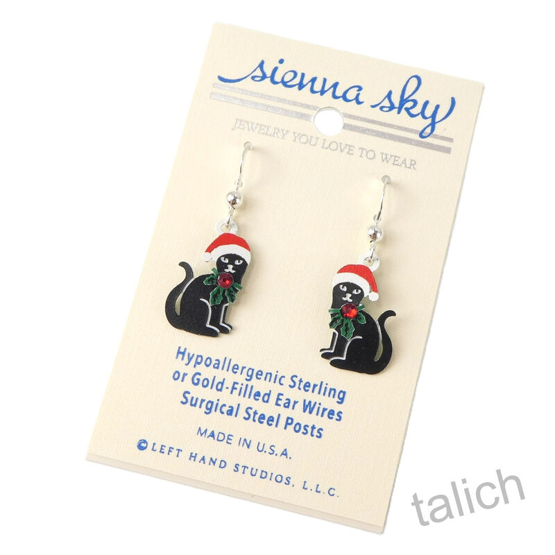 Sienna Sky Earrings - Christmas Cat with Santa Hat - product image 