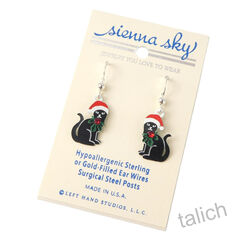 Sienna Sky Earrings - Christmas Cat with Santa Hat - product images 2 of 4