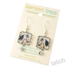 Lemon Tree - White Horse with Black Mane Square Lace Brass Earrings - product images 2 of 4