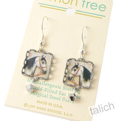 Lemon Tree - White Horse with Black Mane Square Lace Brass Earrings - product images 3 of 4