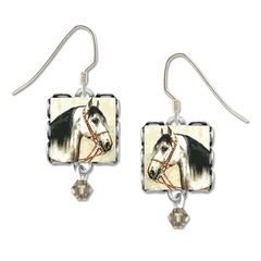 Lemon Tree - White Horse with Black Mane Square Lace Brass Earrings - product images 1 of 4