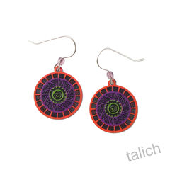 Adajio Earrings - Red Purple & Green Spiral Tribal Disc - product images 1 of 4
