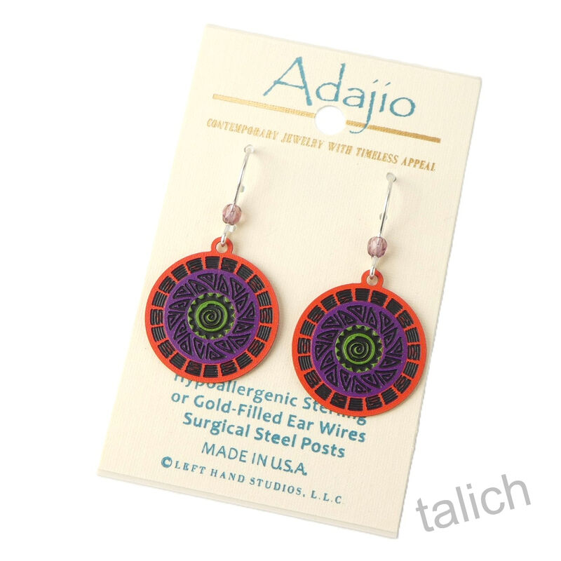 Adajio Earrings - Red Purple &amp; Green Spiral Tribal Disc - product image 