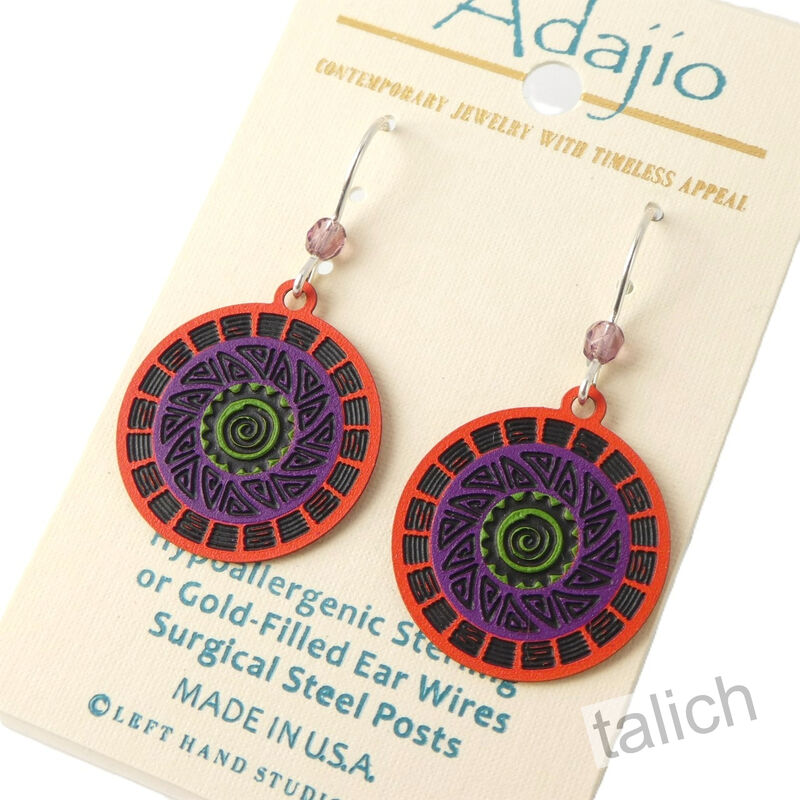 Adajio Earrings - Red Purple &amp; Green Spiral Tribal Disc - product image 