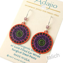 Adajio Earrings - Red Purple & Green Spiral Tribal Disc - product images 3 of 4