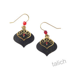 Adajio Earrings - Black Teardrop with Shiny Gold Scroll Overlay - product images 1 of 4