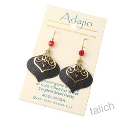 Adajio Earrings - Black Teardrop with Shiny Gold Scroll Overlay - product images 2 of 4