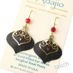 Adajio Earrings - Black Teardrop with Shiny Gold Scroll Overlay - product images 3 of 4