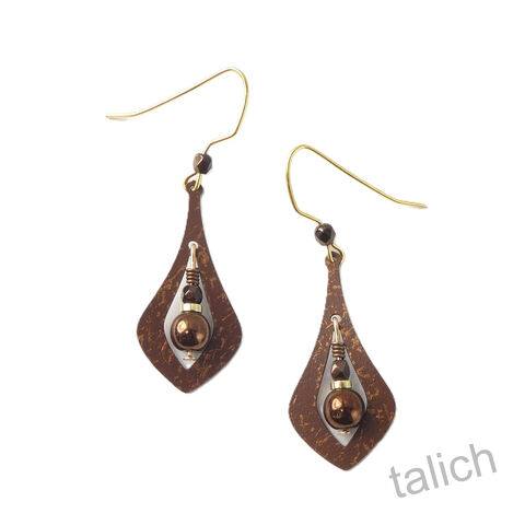 Adajio,Earrings,-,Rustic,Brown,Open,Necktie,with,Bead,Adajio 7189, Adajio Earrings, Adajio earrings Sienna Sky, Etched Brass Earrings, Artisan Handmade