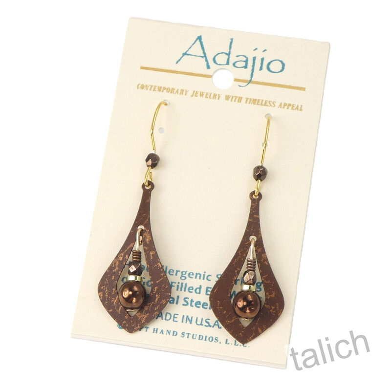Adajio Earrings - Rustic Brown Open Necktie with Bead - product image 