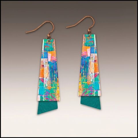 DC,Designs,-,Multicolor,Mosaic,Abstract,Art,Layered,Long,Drop,Earrings,DC Designs Jewelry, Art Print Earrings, DC Designs Earrings, Handmade Colorado