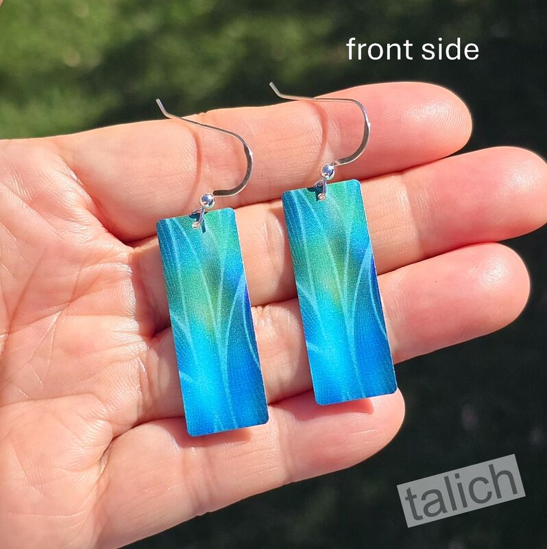 DC Designs - Green Blue Abstract Aloe Art Print Long Rectangle Earrings Sterling Hook 23NCE - product image 