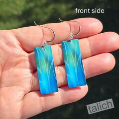 DC Designs - Green Blue Abstract Aloe Art Print Long Rectangle Earrings Sterling Hook 23NCE - product images 2 of 5
