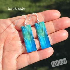 DC Designs - Green Blue Abstract Aloe Art Print Long Rectangle Earrings Sterling Hook 23NCE - product images 3 of 5